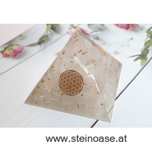 Orgonit Pyramide: Selenit & Blume des Lebens